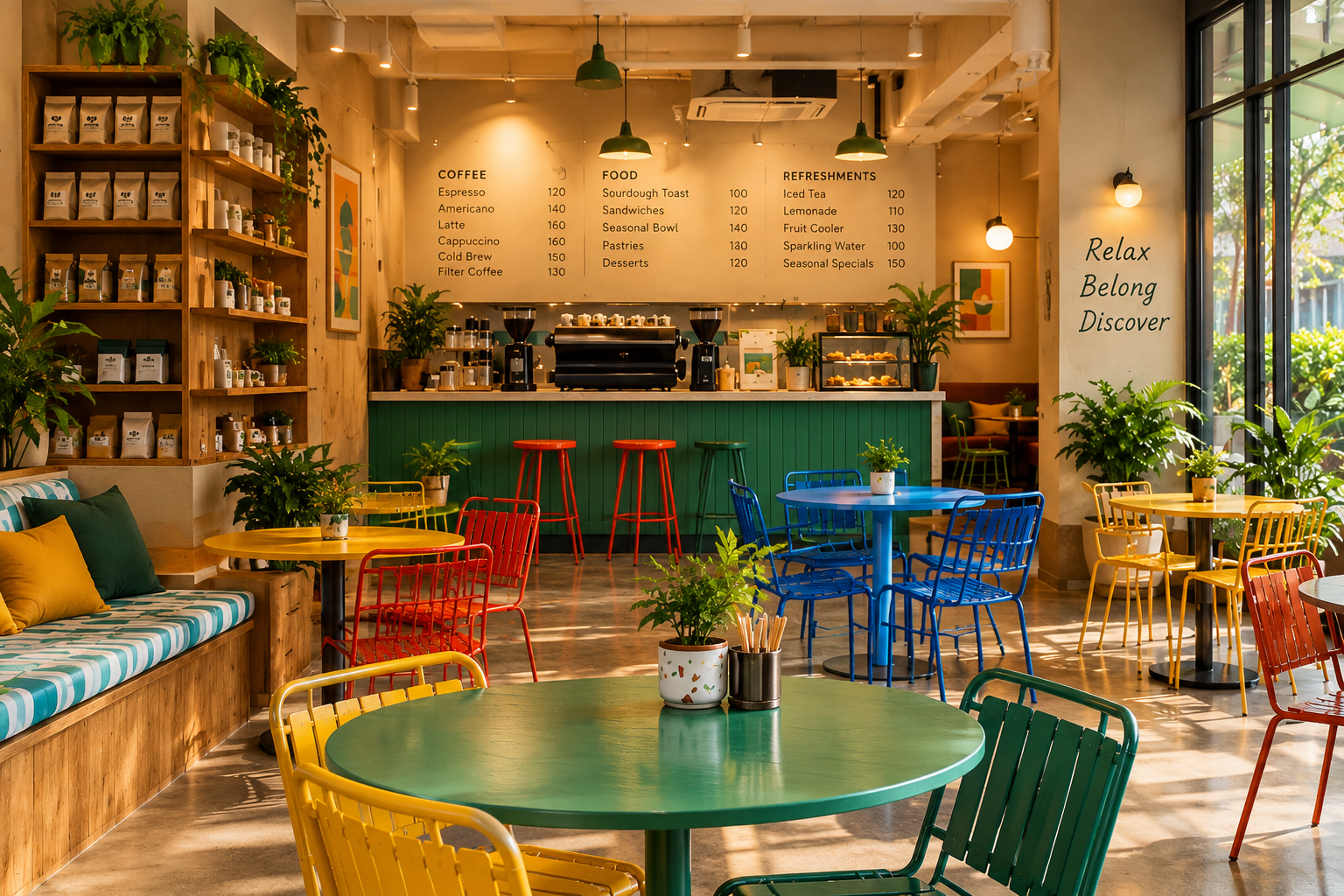 The warm, colourful Common Ground café interior
